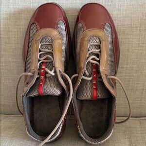 Prada Women’s America’s Cup Sneakers - Burgundy/Tan Size 40/10